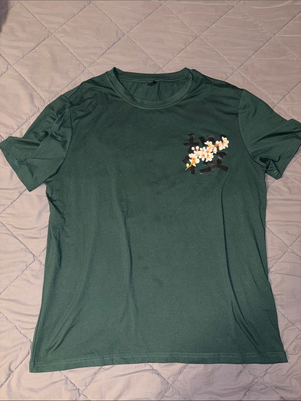 Dark Green Tee with Floral Patch